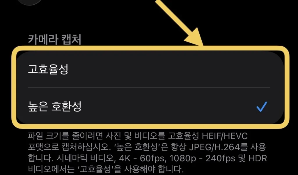 아이폰 사진 JPEG 변환을 위한 높은 호환성 카메라 설정 방법